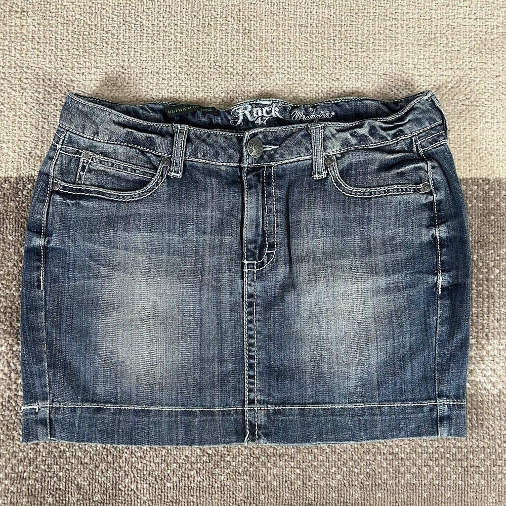 Rock 47 By Wrangler Mini Denim Skirt Juniors Women Size 5 30X13 Boho Rodeo